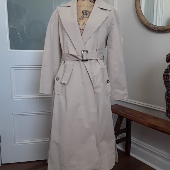 Iris & Ink Jackets & Blazers - Iris & Ink Beige Long Cotton Wrap Trench Coat ITAL